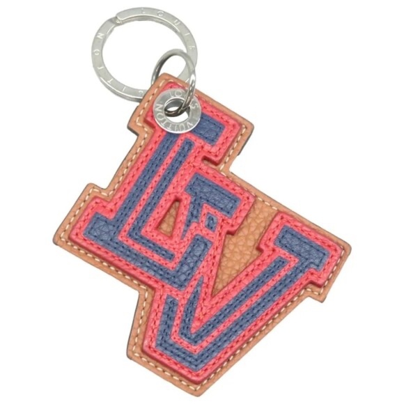 100% Authentic Louis Vuitton LV Letter Red&Blue Silver-tone Leather Bag Charm - Picture 1 of 7